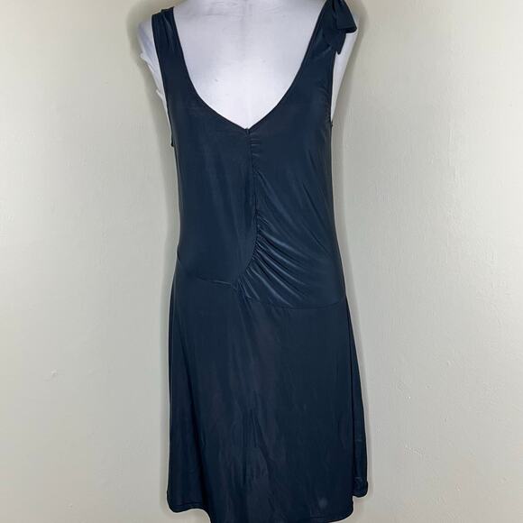 BCBGMaxAzria Tank Dress LARGE Knee Length Ruched V-Neck Jersey Shift Minimalist - Picture 1 of 9